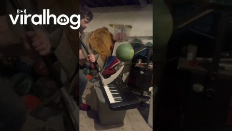 Playing Piano With A Basketball Spinning Scythe Blade || ViralHog