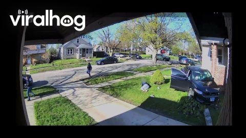 Police Chase Causes Innocent Car To Crash Into Porch || ViralHog