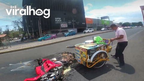 Corn Seller Going The Wrong Way Hits Motorcyclist || ViralHog
