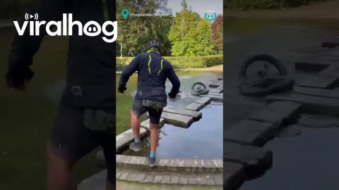 Cyclist Doesn't Clear Bridge || ViralHog