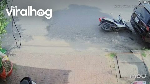 Distracted Motorbike Rear Ends Parked Car || ViralHog