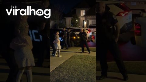 Young Grandma Poses With Police On Halloween || ViralHog