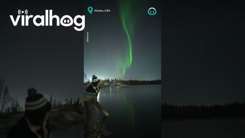 Skimming Rocks Under Northern Lights || ViralHog