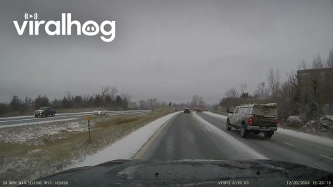 Car Slides Off Icy Road and Rolls Over || ViralHog