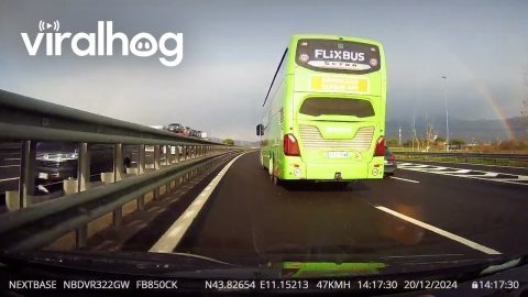 Bus Pins Car Against Median || ViralHog