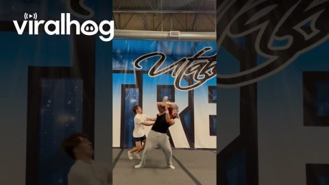 Cheerleading Disaster Averted by Nimble Spotter || ViralHog