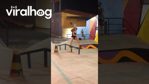 Skateboarder Falls Backward Onto Rail || ViralHog