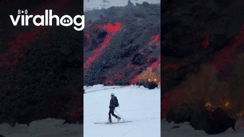 Skiing Next to the Mount Etna Lava Front || ViralHog