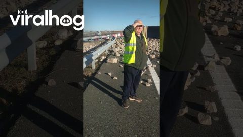 Cleaning Up After Truck Loaded With Stones Overturned || ViralHog