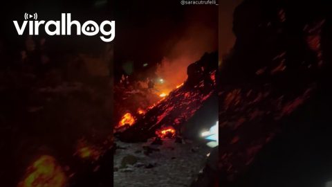Lava Stone Tumbles Down Snowy Slope || ViralHog
