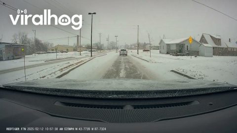 Near Crash On Snowy Street || ViralHog