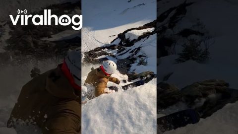 Skier Full Send Tumbles Down Rocky Slope || ViralHog