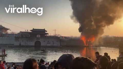 Fire Breaks Out on Ancient City Wall In China || ViralHog