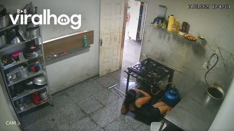 Woman Slips and Falls While Mopping Kitchen || ViralHog