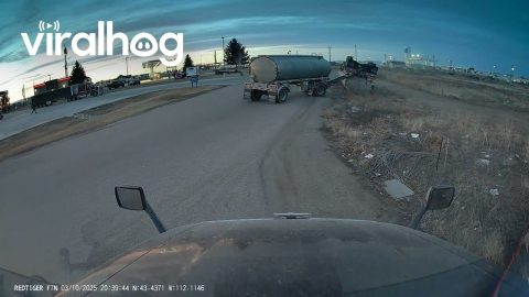 Truck Tank Flips Over || ViralHog