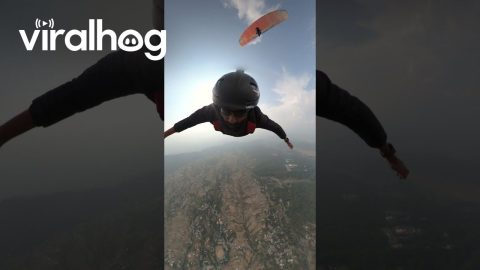 Tandem Paraglider Base Jump || ViralHog