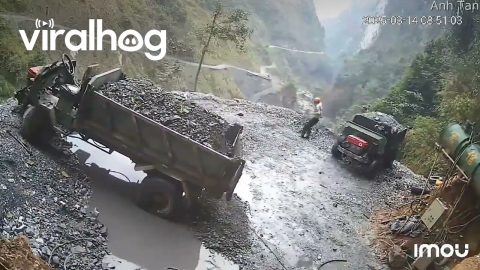 Workers Jump From Truck Before It Falls Off Cliff || ViralHog