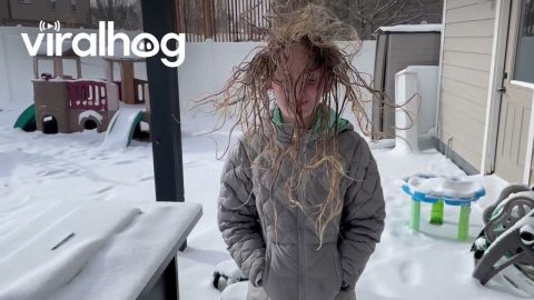 Daughter's Hair Frozen In Frigid Temperatures || ViralHog