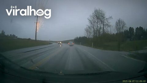 Dashcam Captures Lightning Striking Power Line || ViralHog