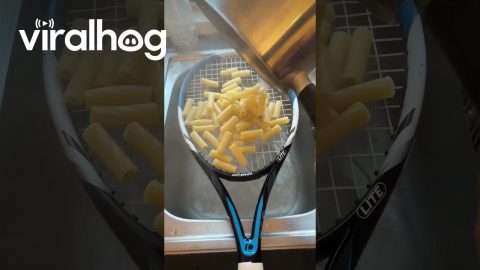 Tennis Racket Becomes Impromptu Pasta Strainer || ViralHog