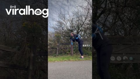 Runner Accidently Breaks Trail Marker Post || ViralHog