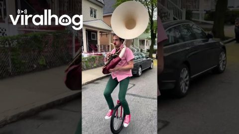 Smooth Recovery After Unicycling Tuba Player Stumbles || ViralHog