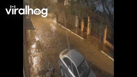 Father and Daughter Both Slip in the Rain || ViralHog