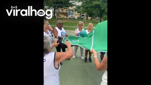 Senior Citizen Parachute Soccer Game || ViralHog