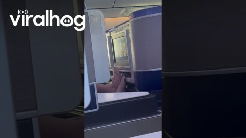 Dude Using Bare Feet to Use Airplane Screen || ViralHog