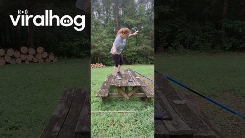 Using The Picnic Table As A Trampoline || ViralHog
