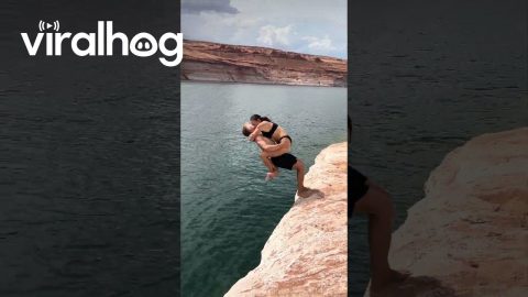 Duo's Clingy Flip Off Lake Powell Cliff || ViralHog