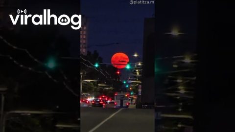 Massive Red Moon Rises Over Chisinau, Moldova || ViralHog