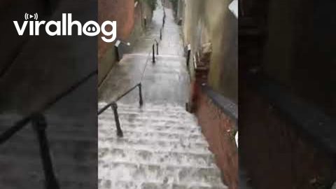 Flooded Road Causes “River Rapids” Down Set of Stairs || ViralHog