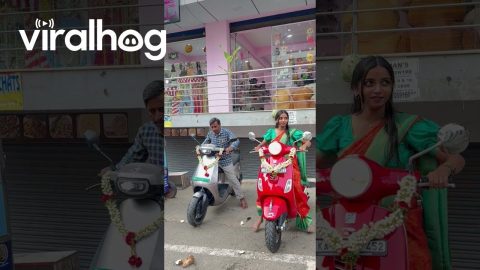 Sideways Scooter Bumps Into Friend || ViralHog