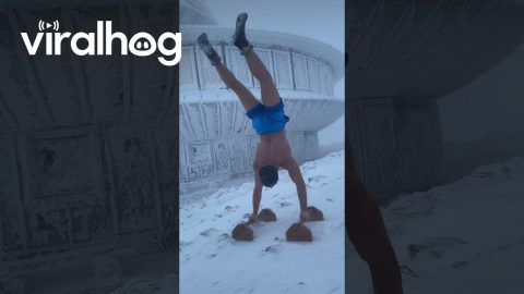 Calisthenics Display on Frozen Mountaintop || ViralHog