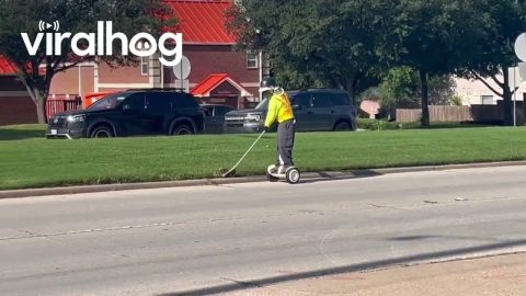 Landscaper Whacks Weeds on a Segway || ViralHog