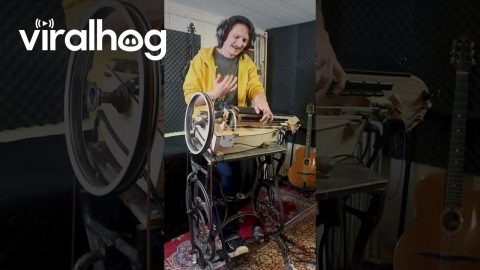 Electric Hurdy-Gurdy On Sewing Machine Crank || ViralHog