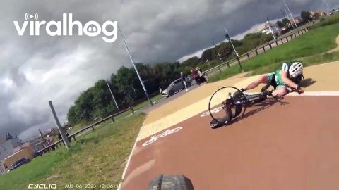 Cyclist Falls When Front Tire Bursts || ViralHog