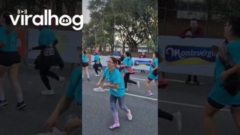 Excited Woman Trips and Loses a Shoe Before Finish Line || ViralHog