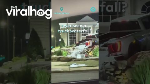 Brand New Truck Becomes Bank's Water Feature || ViralHog Shorts