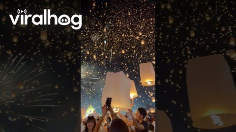 Fireworks And Sky Lanterns Cover Sky In Lights During Yi Peng Festival || ViralHog