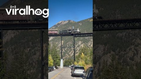 Historic Steam Locomotive Crosses High Trestle || ViralHog