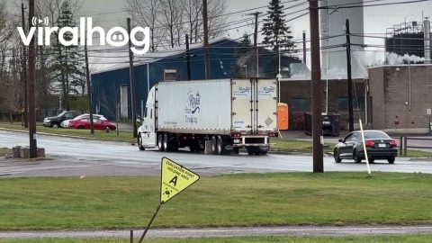 Truck Drags Concrete Barrier || ViralHog
