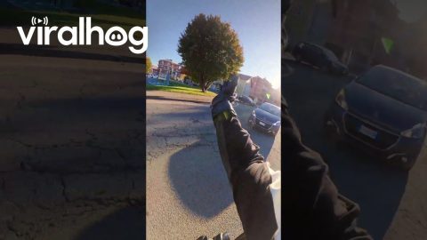 Motorcyclist Screams To The Beat As Car Enters Roundabout || ViralHog