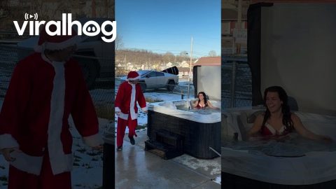 Guy Throws Giant Snowball Into Girlfriend's Hot Tub || ViralHog