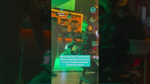 Transformer Dances While Batman Drives a Moped Inside a Bar || ViralHog Shorts
