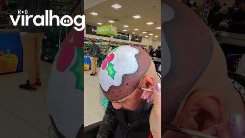 Artist Paints Christmas Pudding Illusion on Bald Head || ViralHog