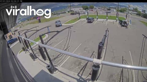 Pickup Drives Straight Into Bollard || ViralHog