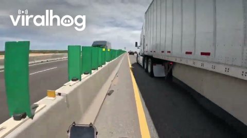 18-Wheeler Forces Motorcycle To Shoulder || ViralHog