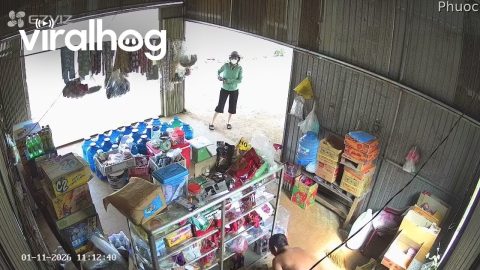 Truck Wheel Hurtles Inside Store || ViralHog